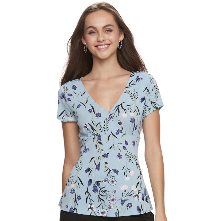 Juniors' Candie's&reg; Peplum V-neck Tee, Teens, Size: Large, Light Blue