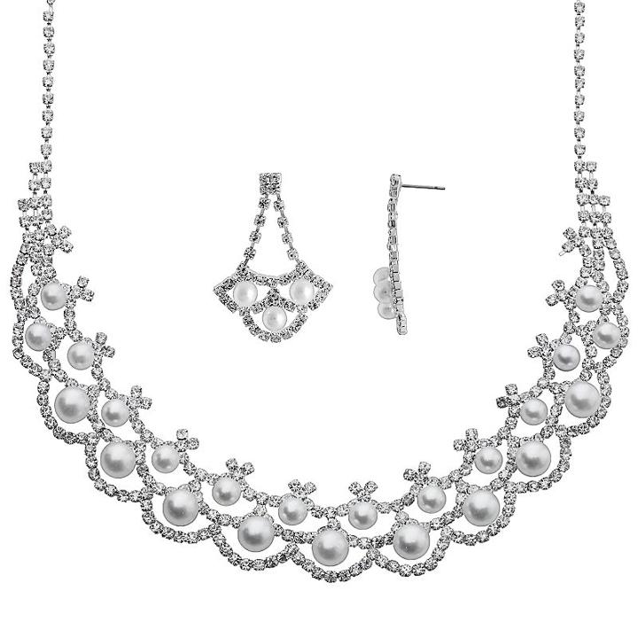 Crystal Allure Silver-plated Necklace And Drop Earring Set, Women's, Size: 12, White