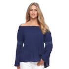 Women's Double Click Solid Off-the-shoulder Lace Top, Size: Medium, Blue (navy)