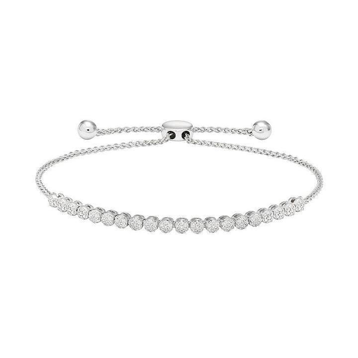 Sterling Silver 1/4 Carat T.w. Diamond Cluster Bolo Bracelet, Women's, Size: 8, White
