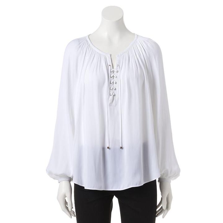 Women's Jennifer Lopez Lace-up Top, Size: Small, White Oth