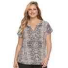 Plus Size Dana Buchman Printed Splitneck Top, Women's, Size: 2xl, Black
