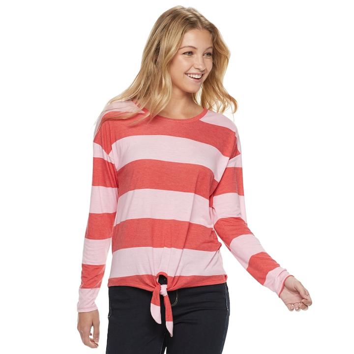 Juniors' Cloud Chaser Striped Tie Front Tee, Teens, Size: Xs, Red