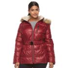 Plus Size Halitech Faux-fur Trim Hooded Puffer Jacket, Women's, Size: 2xl, Red