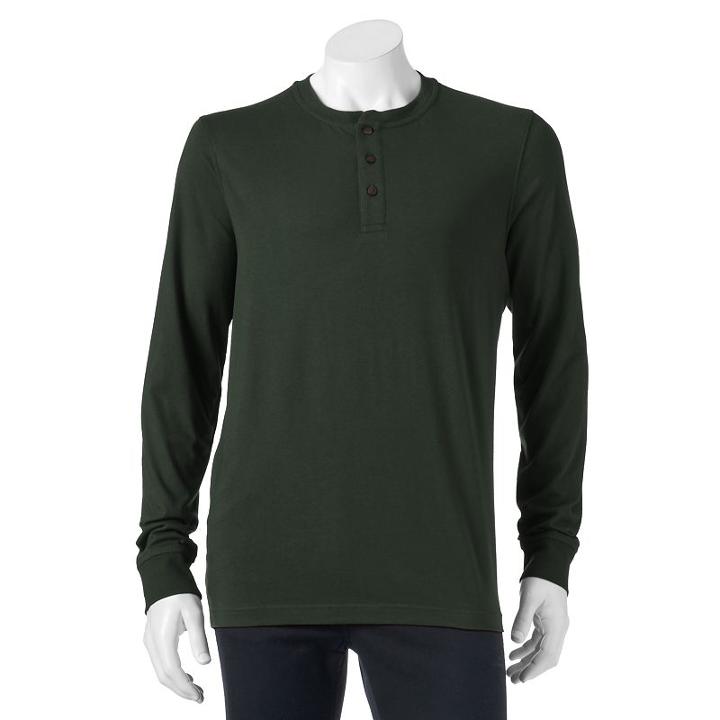 Men's Croft & Barrow&reg; Classic-fit Easy-care Henley, Size: Medium, Dark Green