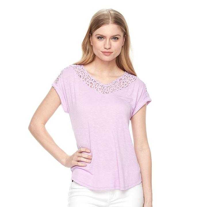Women's Apt. 9&reg; Lace Dolman Tee, Size: Large, Lt Purple