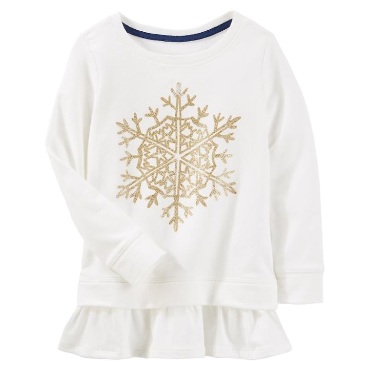 Girls 4-12 Oshkosh B'gosh&reg; Glitter Snowflake Peplum Tunic, Size: 12, White