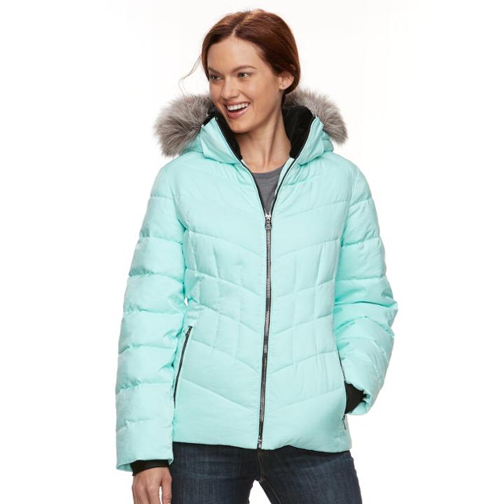 Women's Zeroxposur Shimmer Faux-fur Quilted Jacket, Size: Medium, Turquoise/blue (turq/aqua)