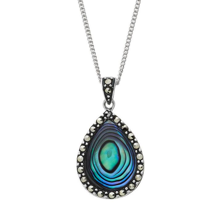 Tori Hill Abalone And Marcasite Sterling Silver Teardrop Pendant Necklace, Women's, White