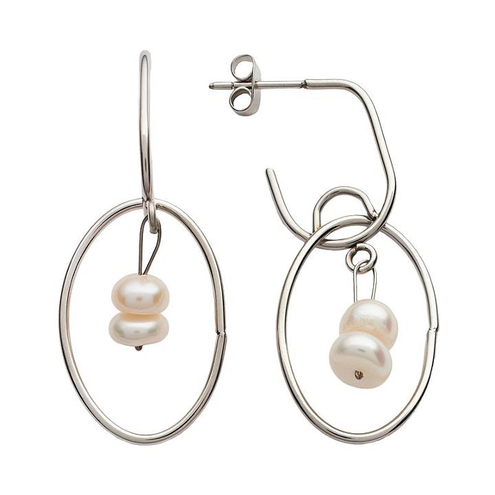 Steel City Stainless Steel Simulated Pearl Hoop Drop Earrings, Women's, White