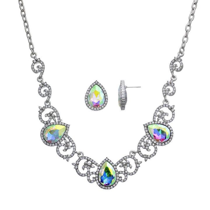 Crystal Allure Teardrop Necklace And Stud Earring Set, Women's, Size: 20, Multicolor