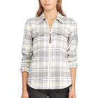 Women's Chaps Plaid Full-zip Shirt, Size: Xs, Grey