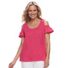 Women's Caribbean Joe Flutter Cold-shoulder Tee, Size: Large, Med Red