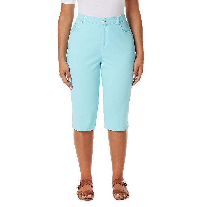 Plus Size Gloria Vanderbilt Amanda Embellished Skimmer Capris, Women's, Size: 18 W, Turquoise/blue (turq/aqua)