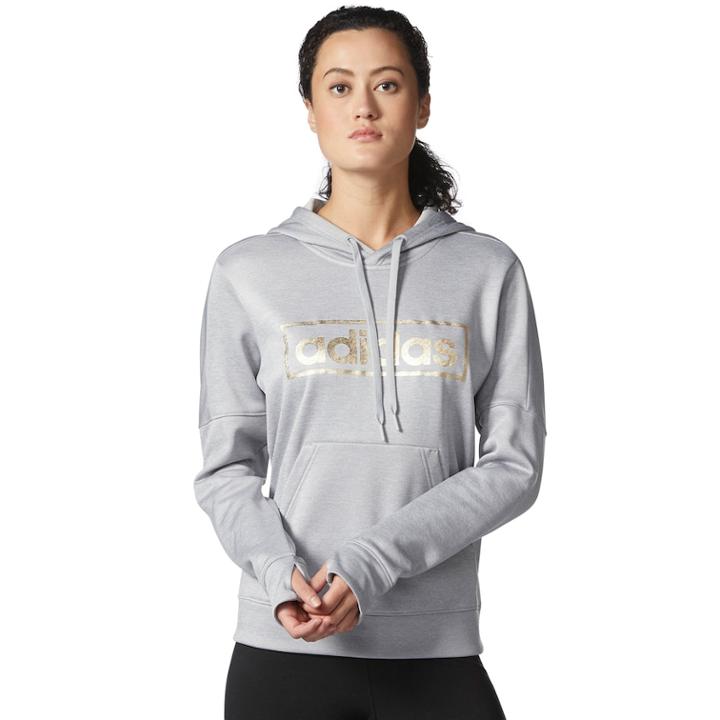 Women's Adidas Linear Metallic Graphic Pullover Hoodie, Size: Large, Med Grey