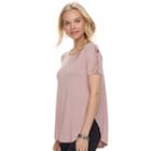 Juniors' Pink Rose Crisscross Short Sleeve Top, Teens, Size: Medium, Med Purple