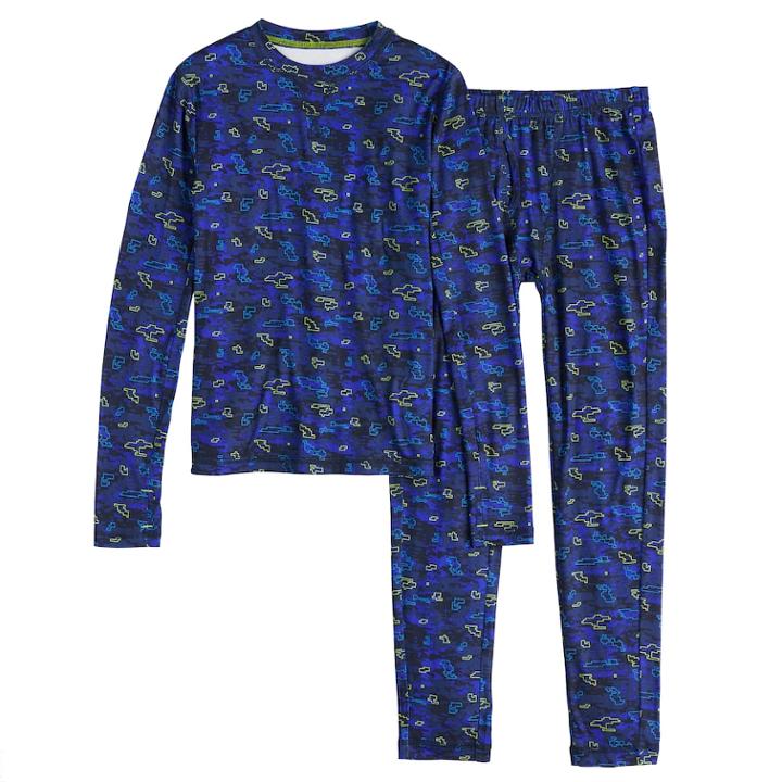 Boys 4-18 Cuddl Duds Printed Climatesmart 2-piece Baselayer Set, Size: 12-14, Med Grey