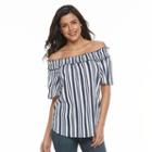 Women's French Laundry Striped Off-the-shoulder Top, Size: Medium, Blue Other