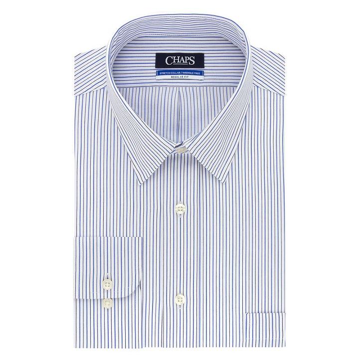 Men's Chaps Regular-fit Wrinkle-free Stretch Collar Dress Shirt, Size: 17.5-32/33, Brt Blue
