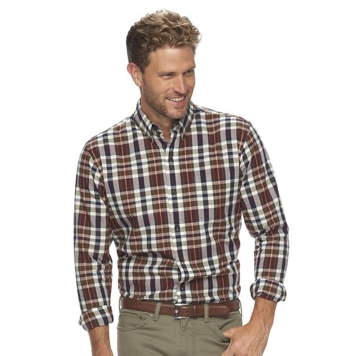 Men's Arrow Classic-fit Madras-plaid Button-down Shirt, Size: Xl, White Oth