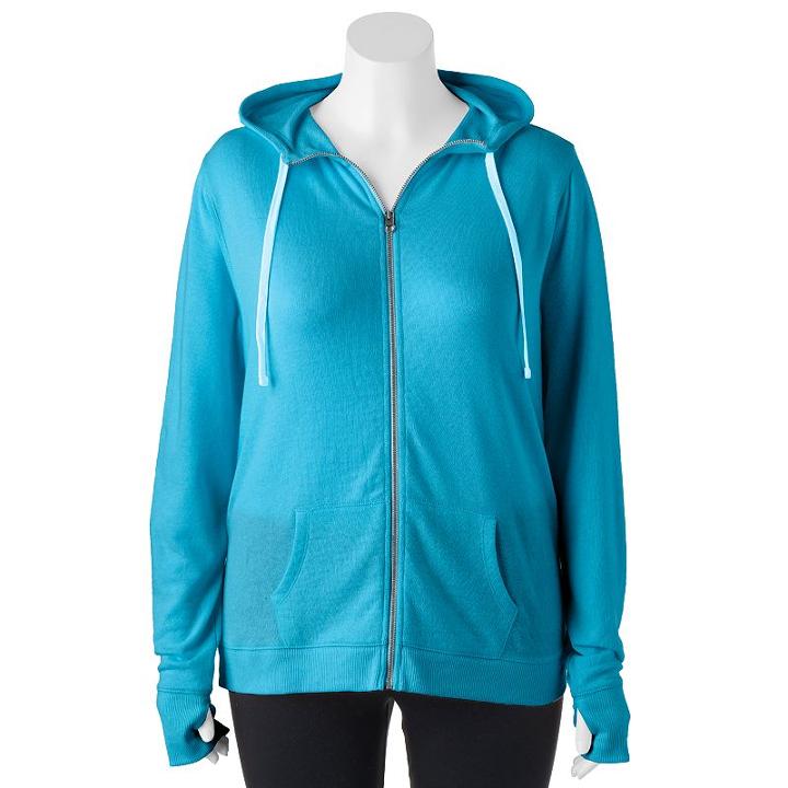 Juniors' Plus Size So&reg; Zip Up French Terry Hoodie, Size: 1xl, Turquoise/blue (turq/aqua)