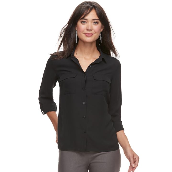 Women's Apt. 9&reg; Collar Georgette Blouse, Size: Xl, Black