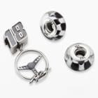Insignia Collection Nascar Kyle Busch Sterling Silver 18 Steering Wheel Charm And Checkered Flag Bead Set, Women's, Black