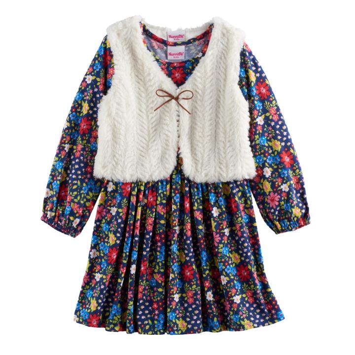 Girls 4-6x Nannette Printed Dress & Vest Set, Size: 4, Red
