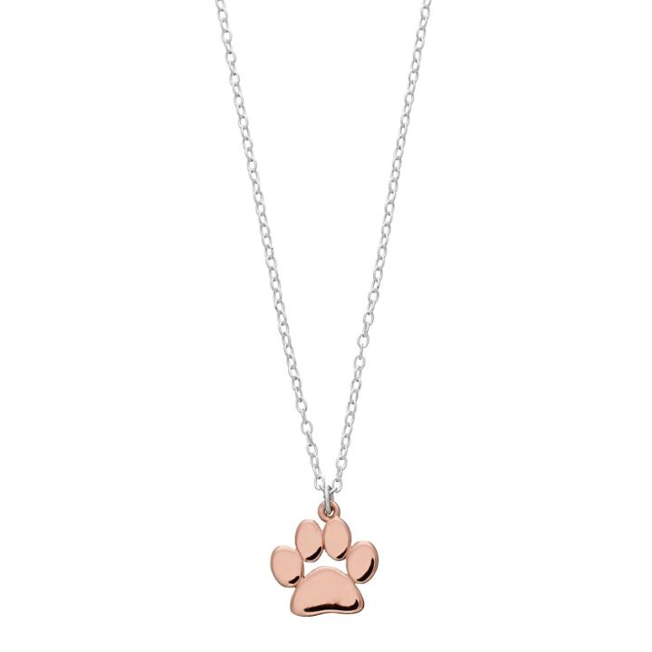 Love This Life Two Tone Sterling Silver Paw Print Pendant Necklace, Women's, Pink
