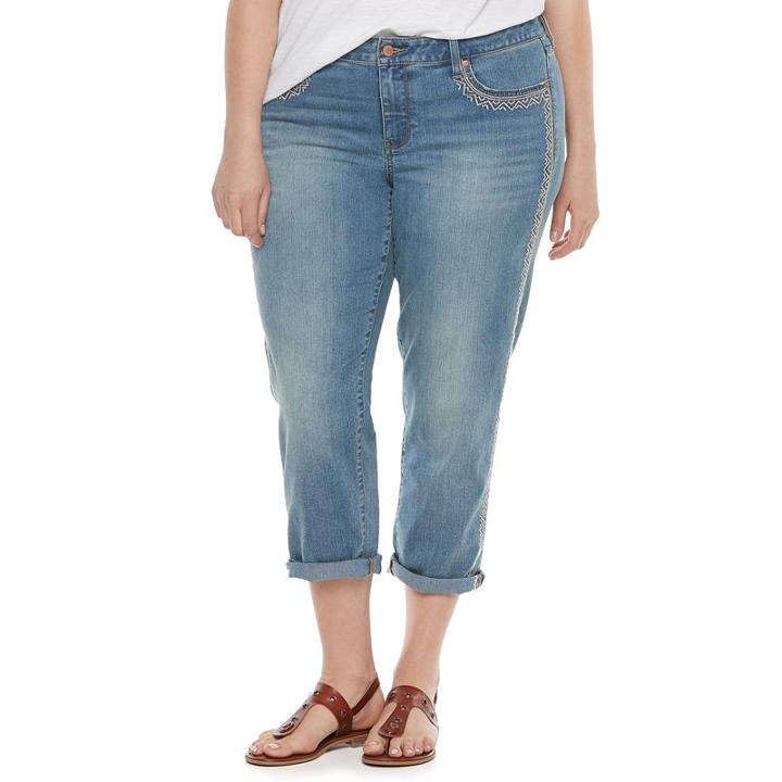 Plus Size Sonoma Goods For Life&trade; Embroidered Boyfriend Jeans, Women's, Size: 24 W, Blue Other