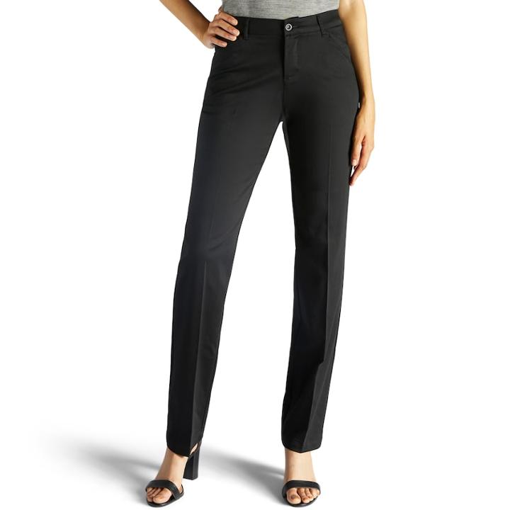 Petite Lee Total Freedom Straight-leg Twill Mid-rise Pants, Women's, Size: 10p-short, Black