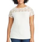 Plus Size Chaps Knit Lace Short Sleeve Tee, Women's, Size: 1xl, White
