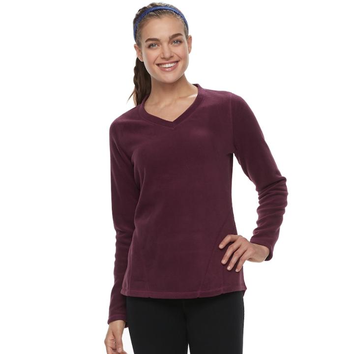 Women's Tek Gear&reg; Microfleece V-neck Tee, Size: Medium, Drk Purple