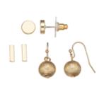 Disc, Horizontal Bar & Ball Earring Set, Women's, Gold