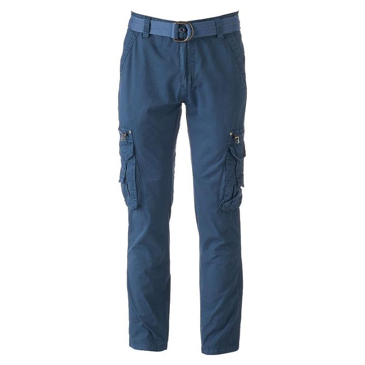 Men's Xray Slim-fit Twill Belted Cargo Pants, Size: 34, Blue