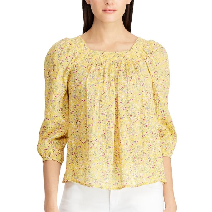Women's Chaps Floral Peasant Top, Size: Large, Yellow