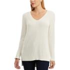 Women's Chaps Chevron V-neck Sweater, Size: Large, Natural