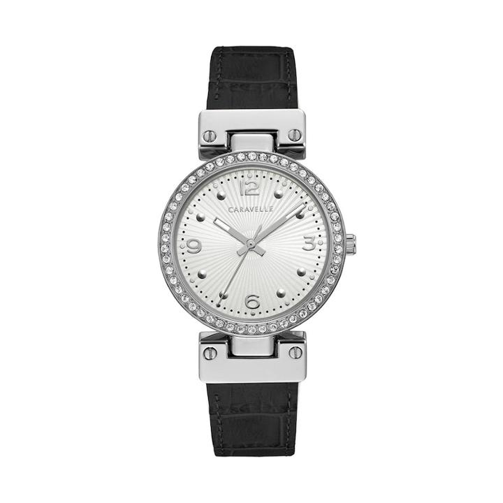 Caravelle Women's Crystal Reversible Leather Watch - 43l208, Size: Medium, Black
