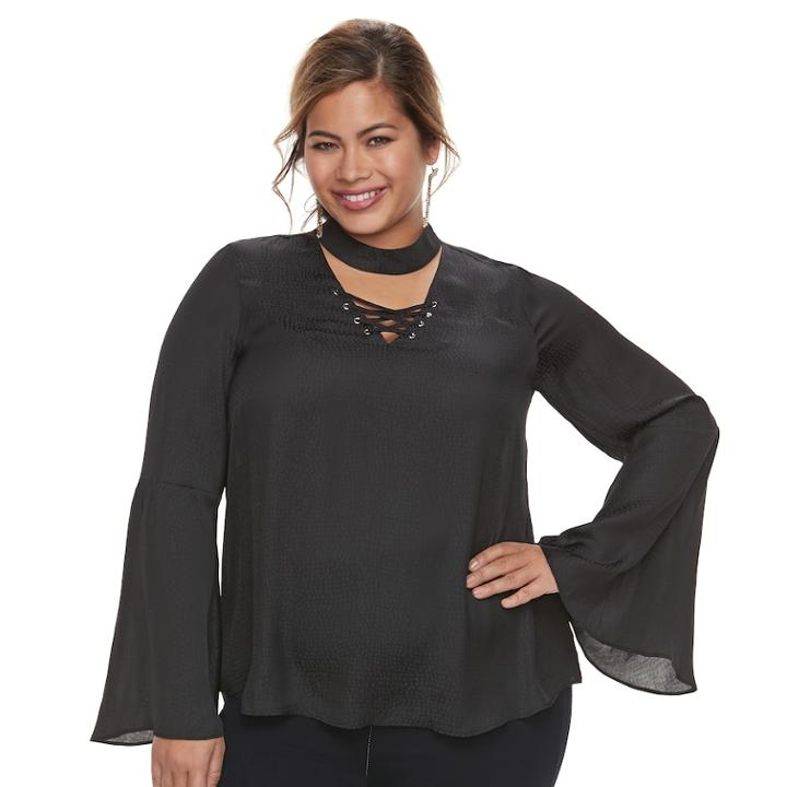 Plus Size Jennifer Lopez Lace-up Top, Women's, Size: 1xl, Black