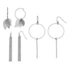 Filigree Leaf Hoop & Bar Drop Earring Set, Women's, Silver