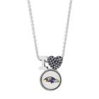 Sterling Silver Crystal I Love Baltimore Ravens Team Logo Heart Pendant, Women's, Grey