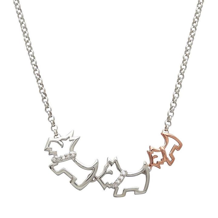 Diamond Accent Sterling Silver & 18k Rose Gold Over Silver Triple Scottie Dog Necklace, Women's, Size: 17, White