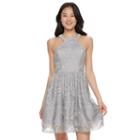 Juniors' Speechless Glitter Halter Dress, Girl's, Size: 9, Silver