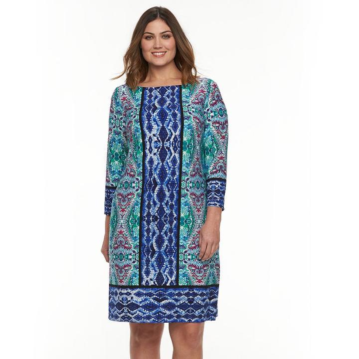 Plus Size Suite 7 Ikat Medallion Shift Dress, Women's, Size: 14 W, Ovrfl Oth