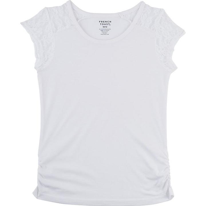 Girls 4-6x French Toast Lace Shoulder Tee, Size: 6, White