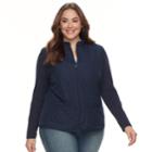 Plus Size Croft & Barrow&reg; Quilted Full-zip Sweater Jacket, Women's, Size: 3xl, Blue