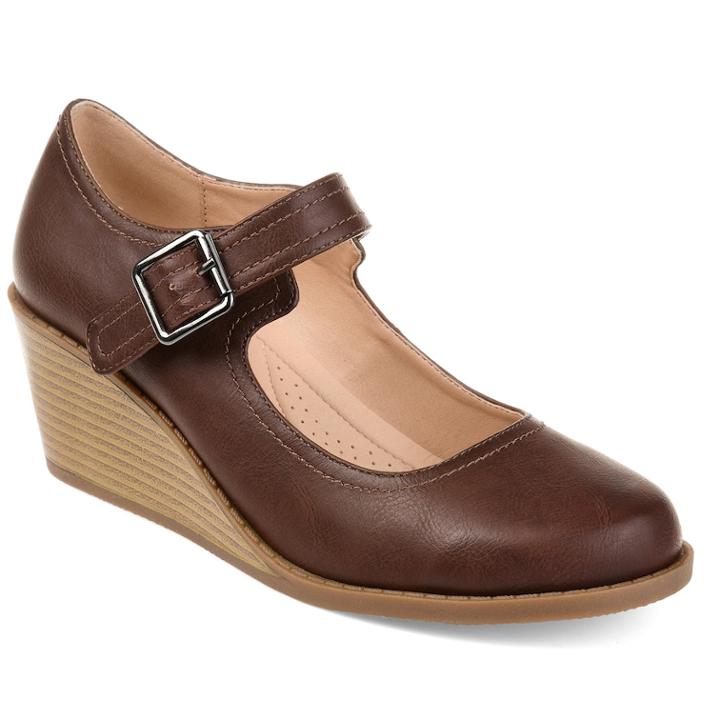 Journee Collection Journee Collection Radia Women's Mary Jane Wedges, Size: 5.5 Med, Brown