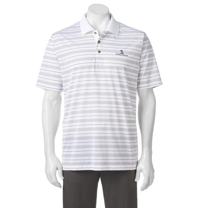 Pebble Beach, Men's Classic-fit Striped Performance Golf Polo, Size: Medium, White