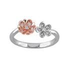 Laura Ashley Two Tone Sterling Silver 1/10 Carat T.w. Diamond Flower Ring, Women's, Size: 7, White