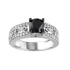 Black Spinel & Lab-created White Sapphire Sterling Silver Openwork Engagement Ring, Women's, Size: 7